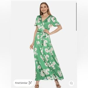 Alexia Admor Green Wrap Maxi Skirt with Tie Front